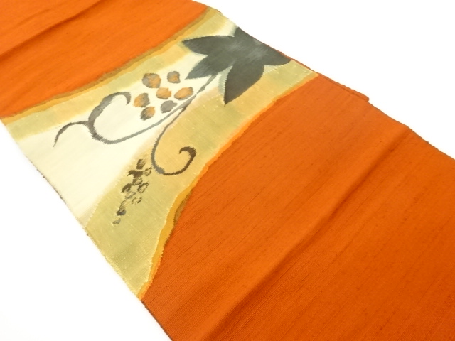JAPANESE KIMONO / NAGOYA OBI / SILK / TSUMUGI / WOVEN ABSTRACT STRIPE & GRAPES & ARABESQUE